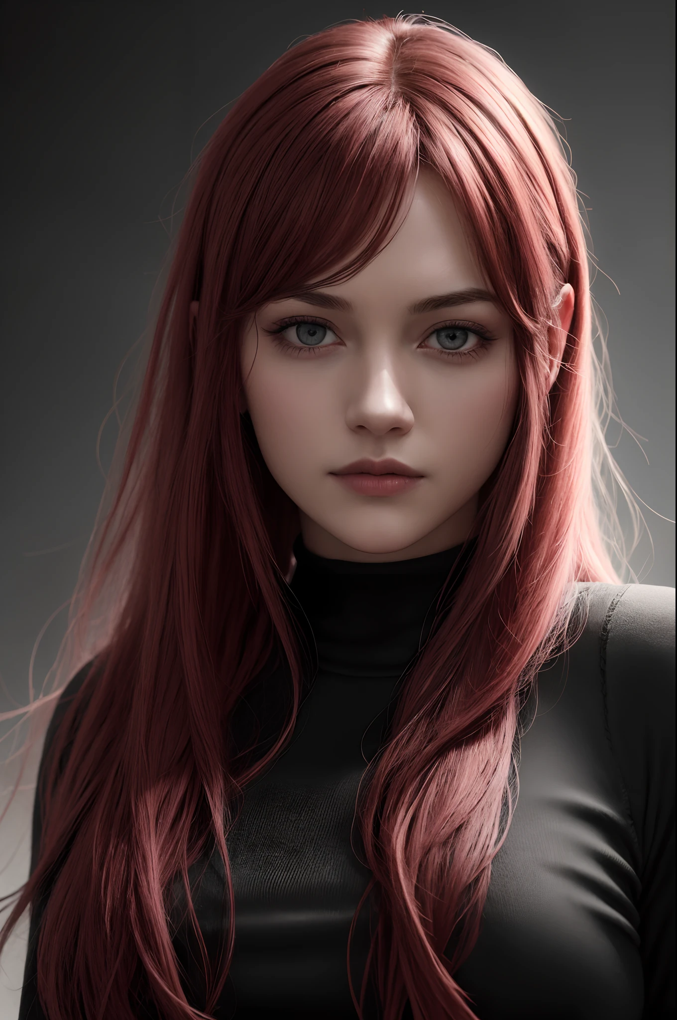 1girls, Sternenauge, flush, Perfekte Ausleuchtung, rotes Haar, Rote Augen, Unreal-Engine, Seitenbeleuchtung, ultra detailliertes Gesicht, 4k, Pony, Strahlende Haut, Einfacher Hintergrund, dunkler Hintergrund,