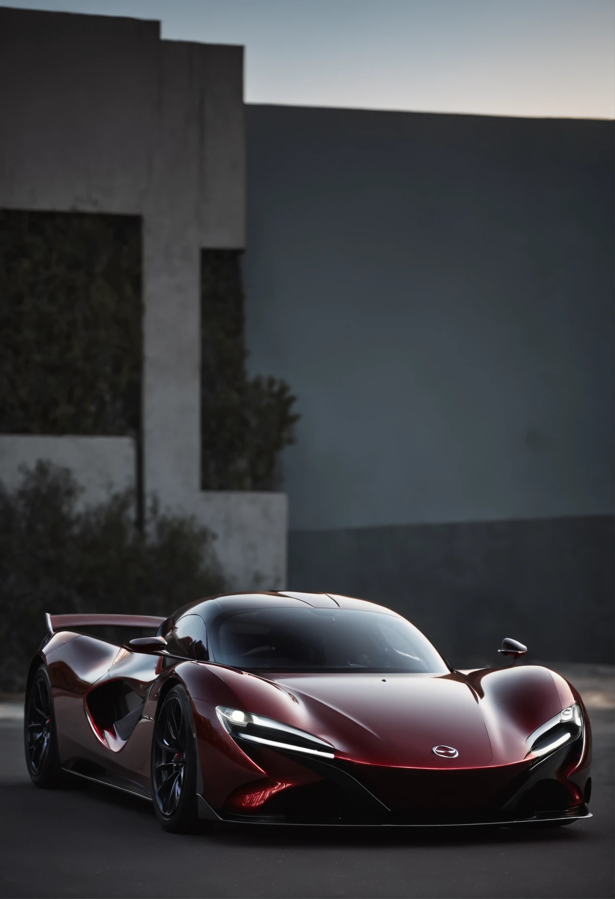 Detailed raw HD photo medium-distance photo (mazda hypercar) , showroom, parked in a parcade (darkly lit, dimly lit, discreet) grunge , menacing urban environment, metal tubes, concreating, decay, micro-details, hyperdetailed, raytracing, realism, crystal clear, photorealism, photorealistic,
(nocturnal, pitch, moody and dark:1.3) (bright headlights: 1.2)