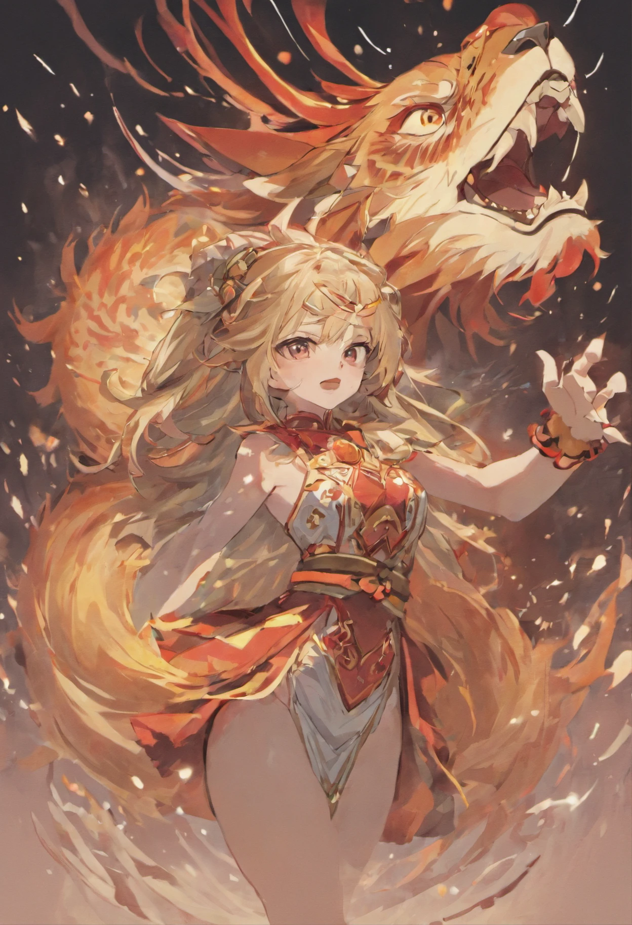 Nian Beast,A vicious beast in Chinese folk mythology and legend,Shaped like a hybrid of a lion and a dog,Huge size,Eldest son unicorn,He has snow-white fur,Red and white footprints can be seen everywhere, Handsome,Mountain and Sea Sutra,