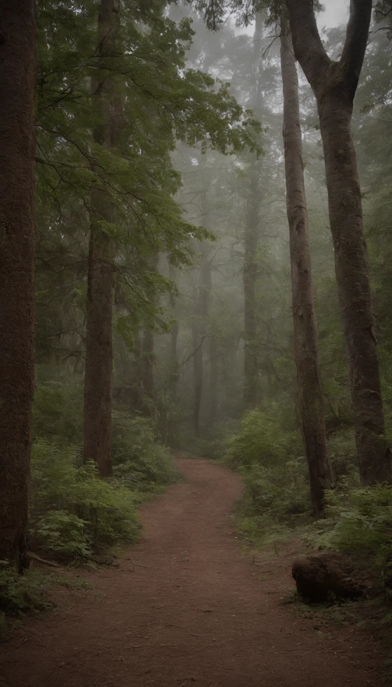 un pueblo sereno ubicado en medio de la oscuridad, Bosques que se avecinan, evoking a mysterious atmosphere.