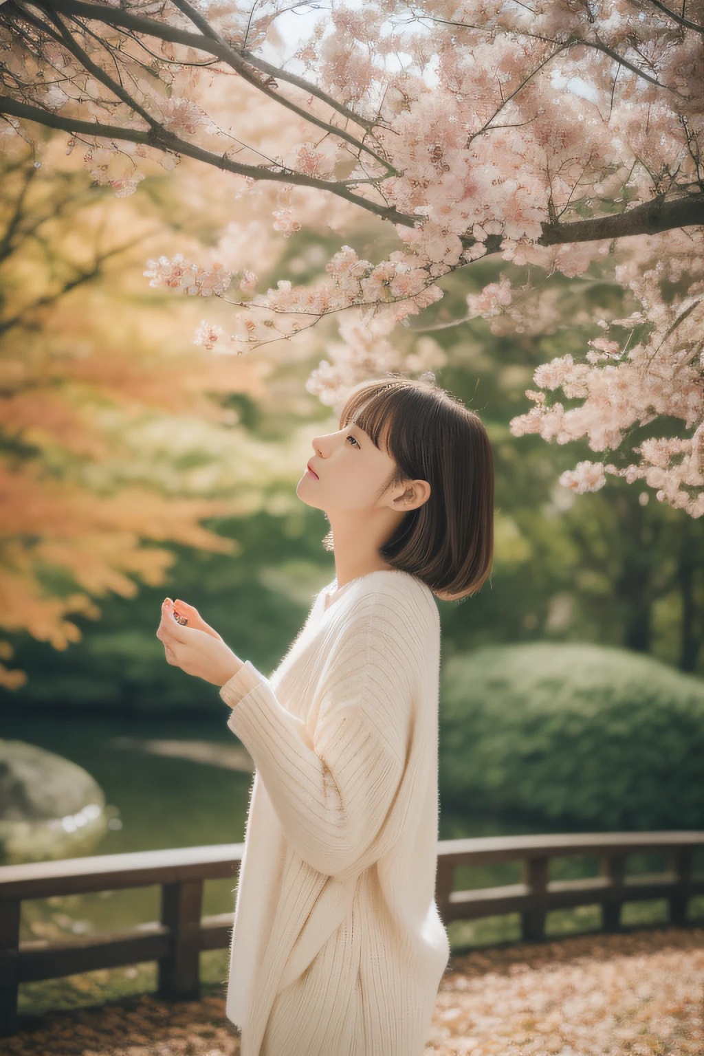 (masterpiece、hightquality、high-level image quality、16K)、(Hello sadness)、(Women in Japan)、(sad)、late autumn、Beautiful scenery、perfect anatomia、Beautiful limbs、Very cute、I want to protect you、Broken heart