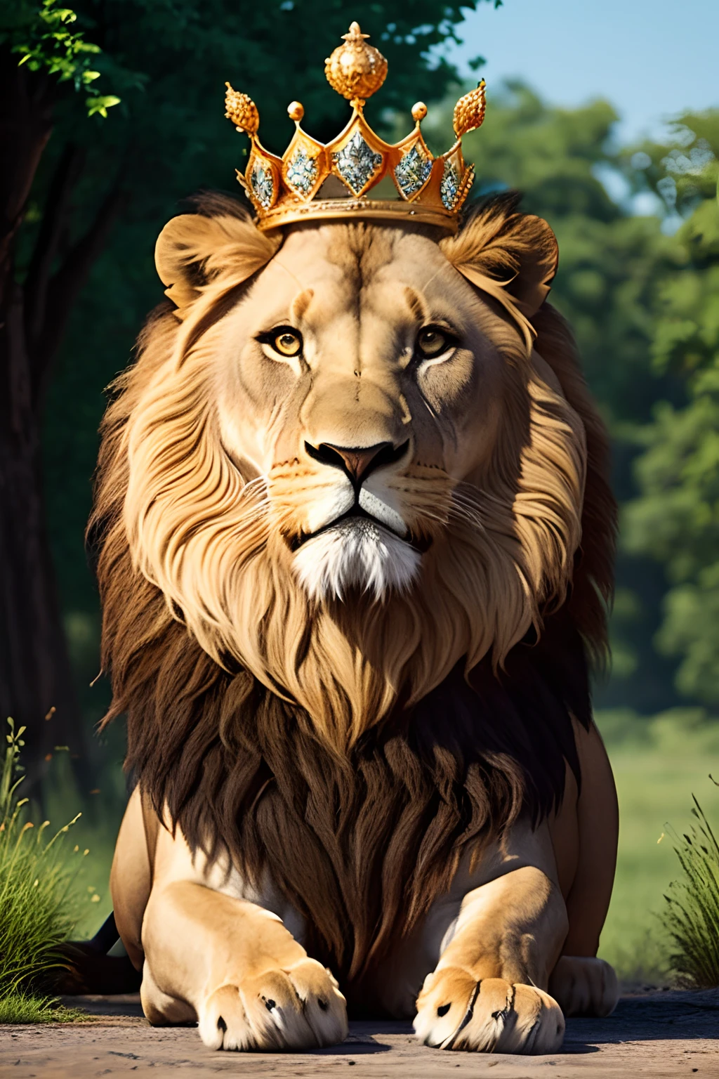 a lion with a crown, with crown