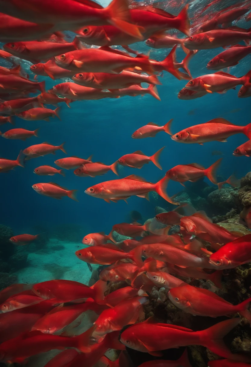 shoal of thousands of red fish