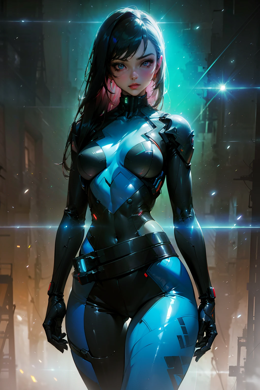 (((from face to the waist:1. 3)), (((beauty slim shape)))) best quality, hyperrealistic masterpiece, astonish anime beauty tight cyberpunk mech suit superheroine, portrait photorealist, perfect and realist skin, glowing sharp vivid colors eyes, HDR, 4k