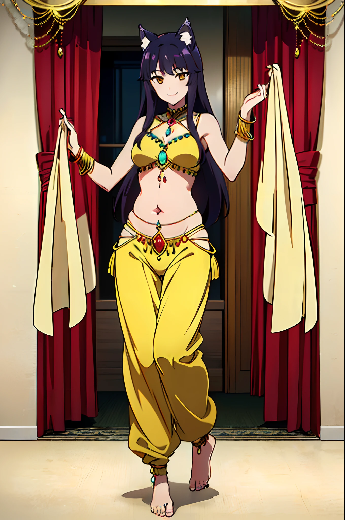 Highres, Masterpiece, Best quality at best,Best Quality,hight quality, hight detailed, Anime style, (), (armpit), view from front, black choker, Egyptian belly dancer, midriff, dancer, Green belly dancer , (very young y small and short body)
