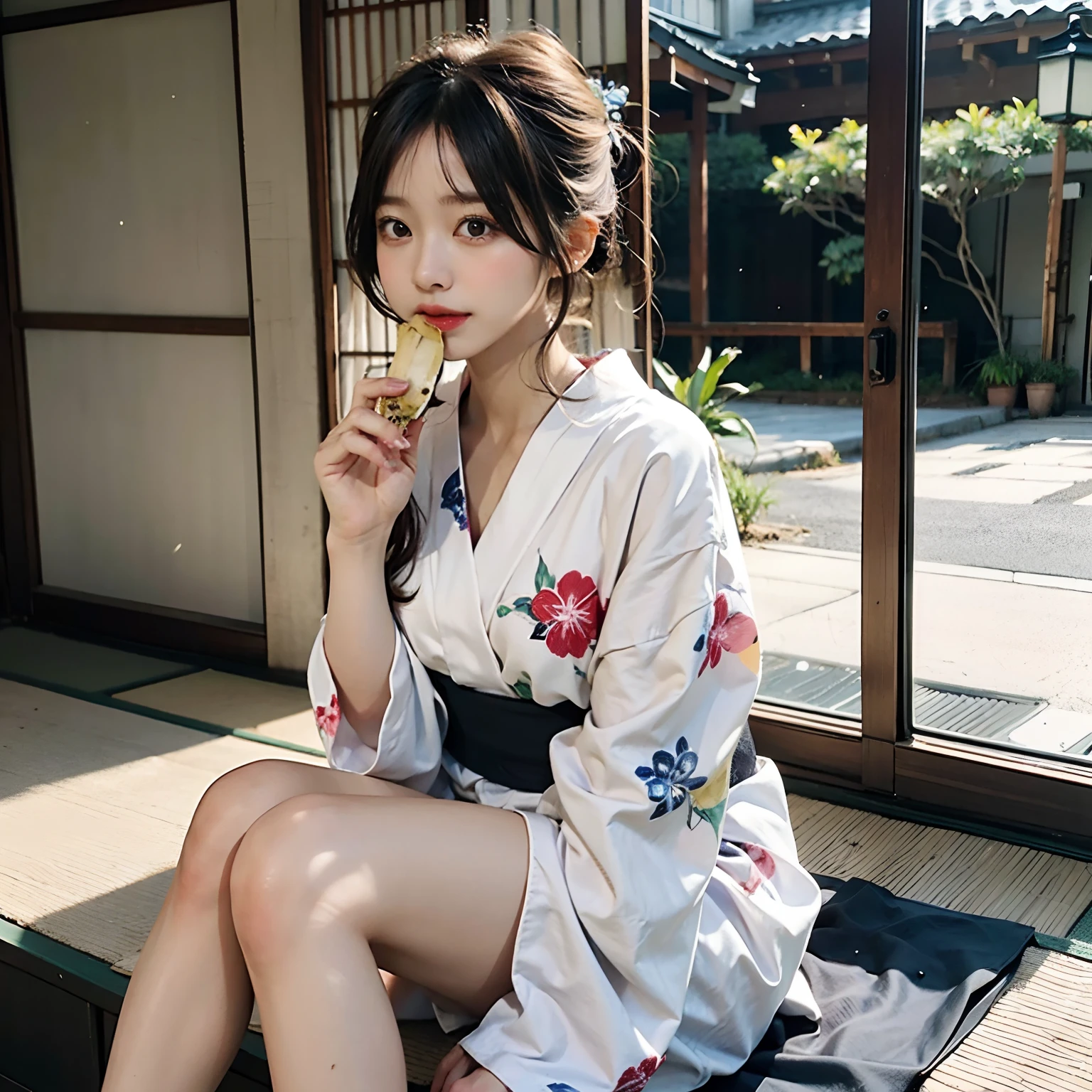 hi-school girl, Japan Yukata, No bra, wide open legs