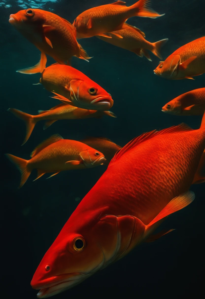 hundreds of big red fish swimming underwater