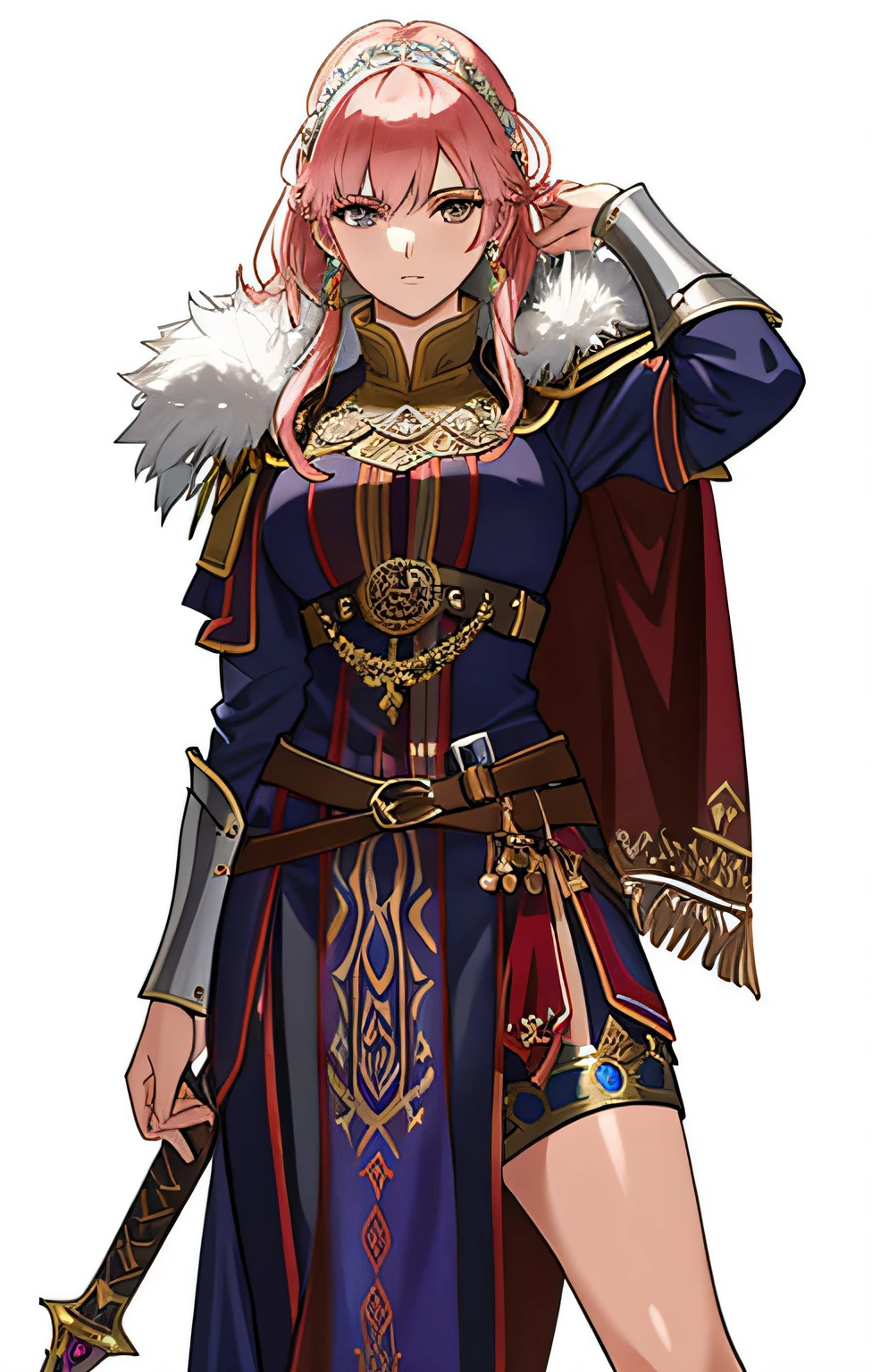 Una mujer DisfrazaDa con una espaDa y una espaDa, Una mujer Berserker muy hermosa, Guerrera aDulta Del norte, Guerrera Del Norte, Fantasy D&D character, pretty female cleric, Arte De personajes RPG, female cleric, D & Fantasy character D, Vikingo femenino, Personaje RPG, De PathfinDer, usanDo una intrincaDa armaDura De piel, Personaje De Dungeons anD Dragons, Mujer noble enana
