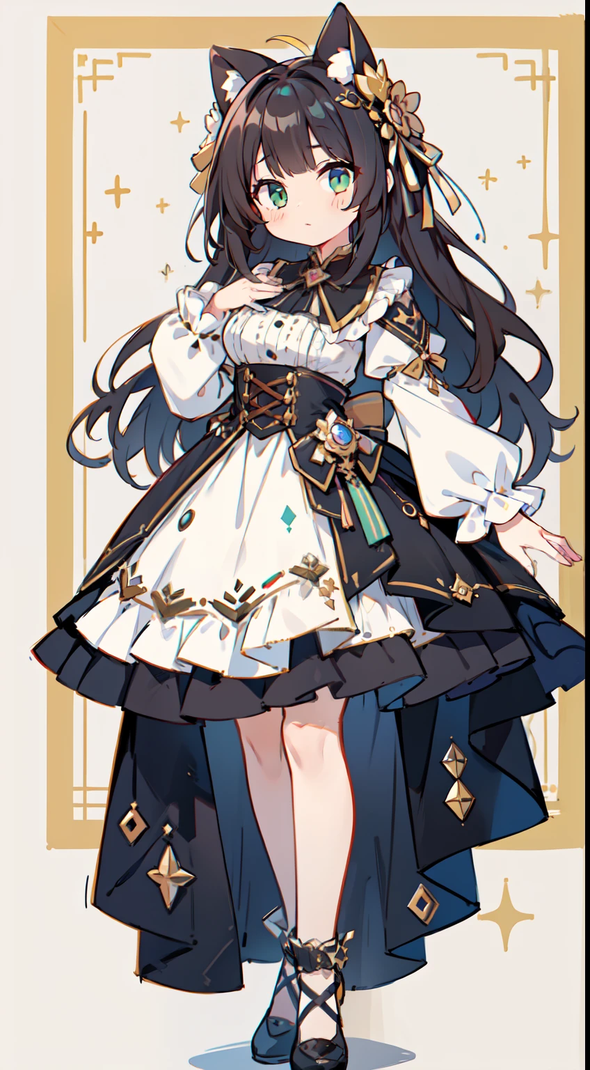 1 girl in、((full body Esbian、Standing picture:1.2))、Long Black Hair、Green eyes、Beautiful eyes、(large full breasts)、Idol outfits、Ribbons on clothes、(((frilld)))、(Pastel Dresses)、shortsleeves、Fluffy sleeves、(Idol)、((Put one hand on your chest))、beautiful foot、Standing picture、is standing、Background of a wealthy house、(High resolution of the highest quality)、((masterpiece best quality:1.2)), [[Bad face]], [[Fused fingers]]