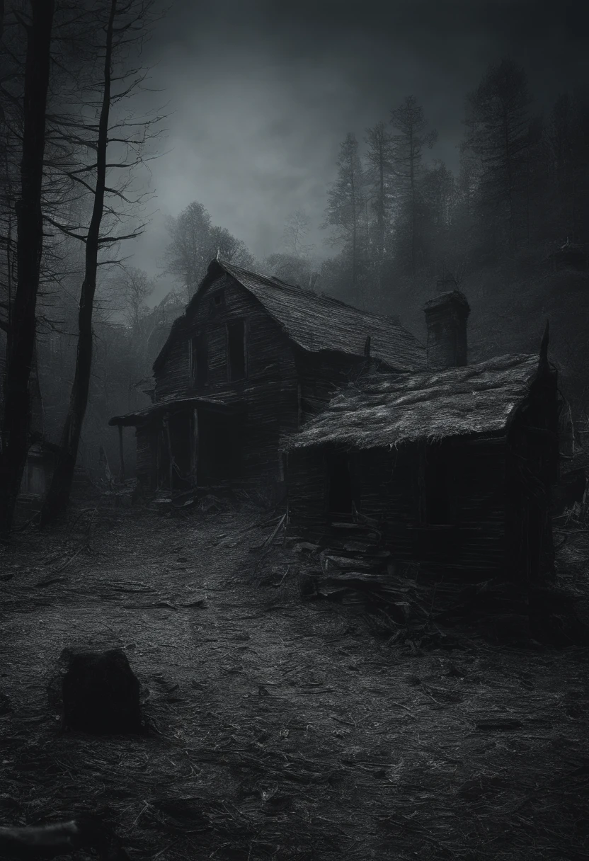 Generar una imagen que capture la esencia de un pueblo tranquilo envuelto por el presentimiento, Shady forests, evoking a sense of mystery