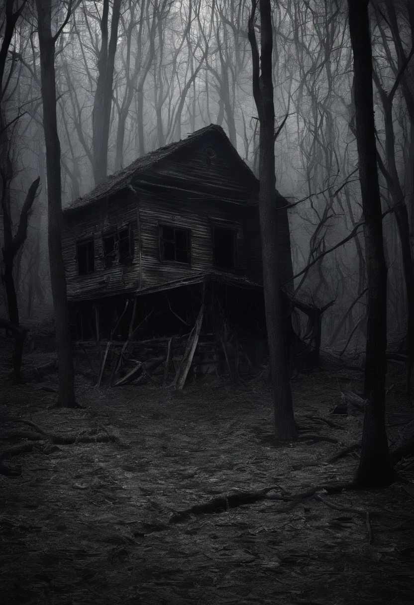 Generar una imagen que capture la esencia de un pueblo tranquilo envuelto por el presentimiento, Shady forests, evoking a sense of mystery