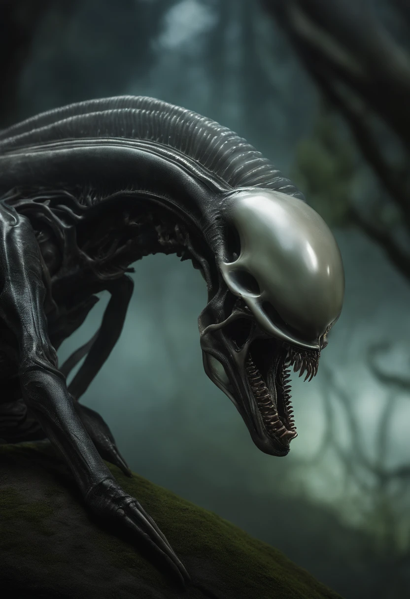BBW Girl, Xenomorph Girl, chubby girls, beautiful chubby girls, whole body, big tits, Full nudity, Perfect skin, Someone else's hand, Alien skin, Xenomorph head, strokes breasts, shows pussy, space background, neon blue light, spaceship background, black style, dark fantasy style, 80s style photo, HD
