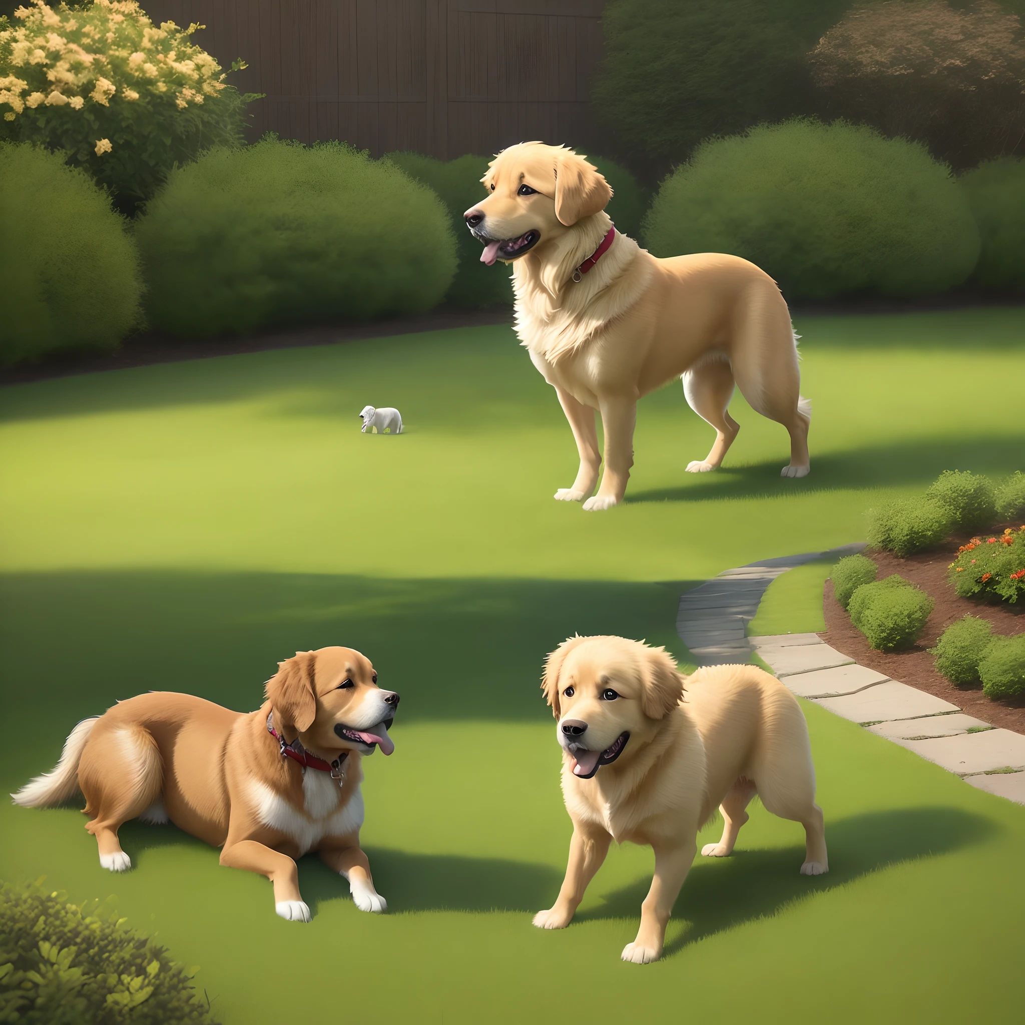 Make a Golden Retriever this dog must be playing on a lawn photo ultra realistic