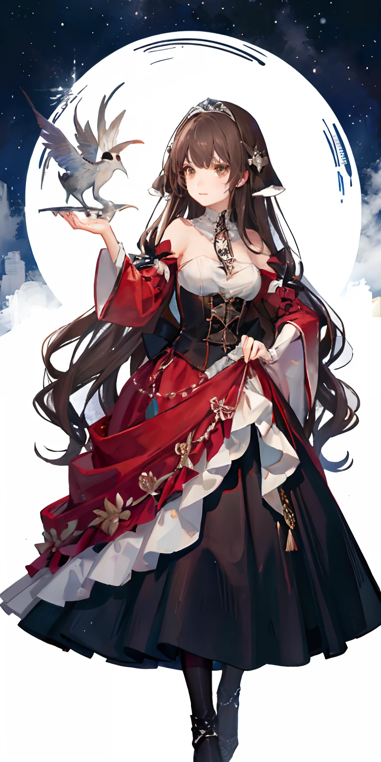 a princess wearing winter dress , brown eyes , long black wavy hair