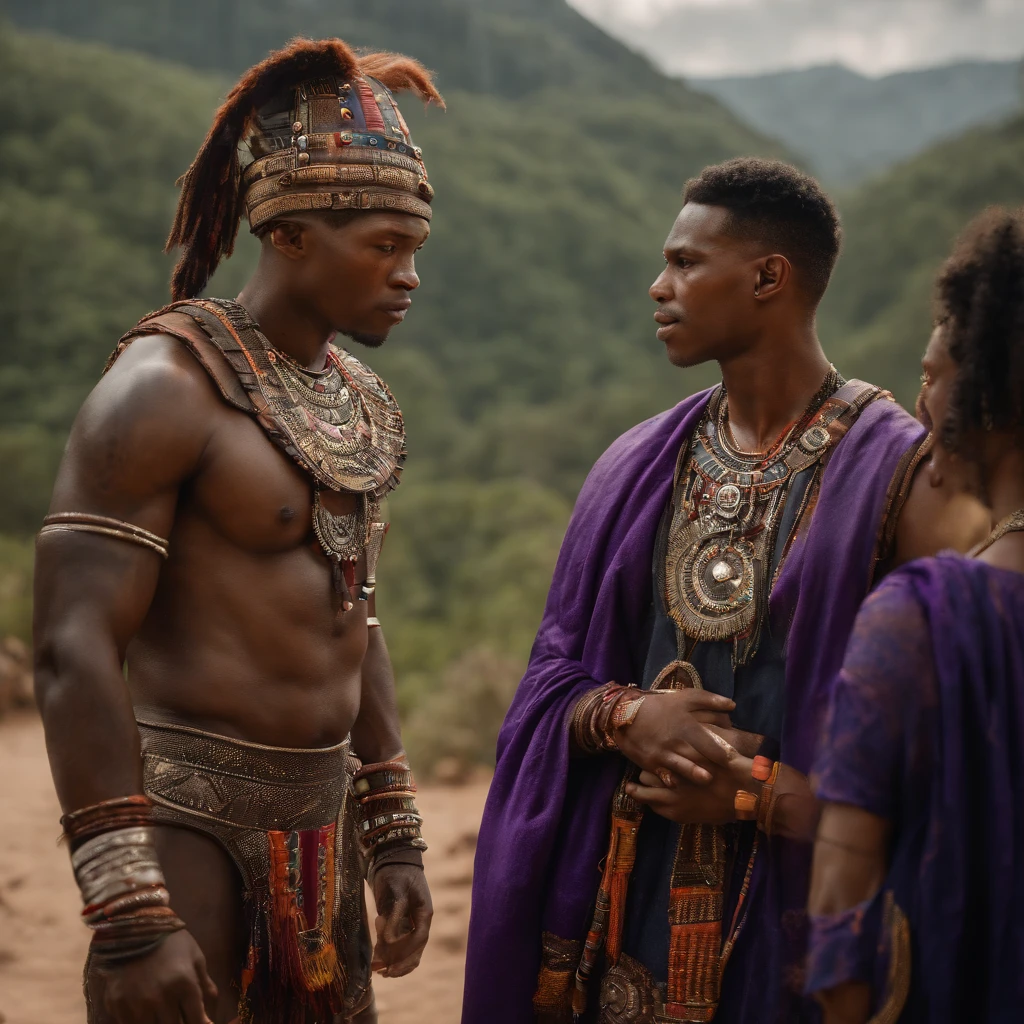 Shawn Mendes, Singer, dressed as an Aztec King, colors purple and orange, no headdress, holding a NBA regulation basketball, staged in the middle of the rainforest, surrounded by Aztec pyramids, high quality background, ultra detailed scenery ,(photorealistic), beautiful lighting, best quality, realistic, full body portrait, real picture, intricate details, depth of field, Fujifilm XT3, outdoors, bright day, Beautiful lighting, RAW photo, 8k uhd, film grain, ((bokeh))