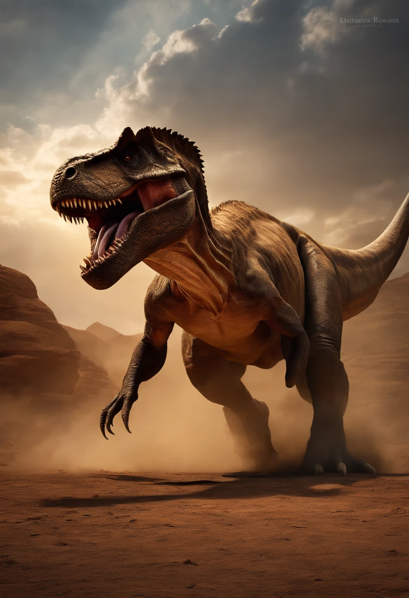 a fierce battle between a T-Rex and a triceratops, (best quality, 4k, highres, ultra-detailed), intense fight, roaring and trumpeting sounds, dusty prehistoric landscape, realistic shadows, vivid colors, (detailed, intricate, elaborate) dinosaur scales and textures, dynamic movements, (fierce, determined) expressions on the dinosaur faces, (powerful, muscular) bodies, sharp teeth and horns, (large, imposing) size, (dramatic, dynamic) lighting, (powerful, energetic) poses, (tension, anticipation) in the air