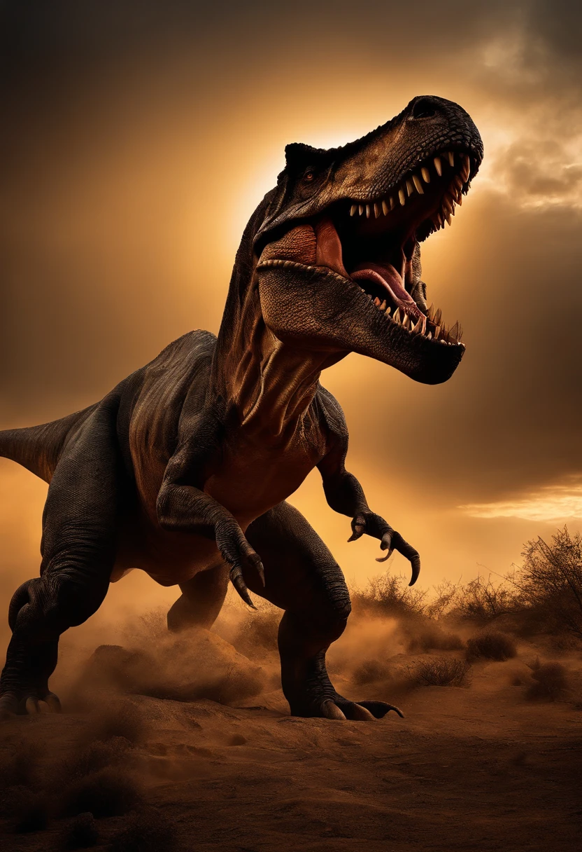 una feroz batalla entre un T-Rex y un triceratops, (La mejor calidad, 4k, Altas Resoluciones, Ultra detallado), Lucha intensa, rugidos y trompetas, Dusty prehistoric landscape, Sombras realistas, vivid colors, (Detallado, intrincado, elaborar) Escamas y texturas de dinosaurios, Dynamic Moves, (feroz, determinado) Expresiones en las caras de dinosaurios, (poderoso, muscular) Cuerpos, dientes afilados y cuernos, (big size ass, imponente) Size, (dramatic, dynamic) luci, (poderoso, energetic) Plantea, (tension, anticipation) En el aire,1 versus 1,sangre,cazando,defendiendose,