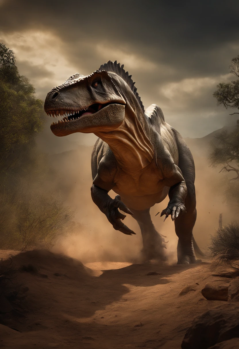 una feroz batalla entre un T-Rex y un triceratops, (La mejor calidad, 4k, Altas Resoluciones, Ultra detallado), Lucha intensa, rugidos y trompetas, Dusty prehistoric landscape, Sombras realistas, vivid colors, (Detallado, intrincado, elaborar) Escamas y texturas de dinosaurios, Dynamic Moves, (feroz, determinado) Expresiones en las caras de dinosaurios, (poderoso, muscular) Cuerpos, dientes afilados y cuernos, (big size ass, imponente) Size, (dramatic, dynamic) luci, (poderoso, energetic) Plantea, (tension, anticipation) En el aire,1 versus 1,sangre,cazando,defendiendose,