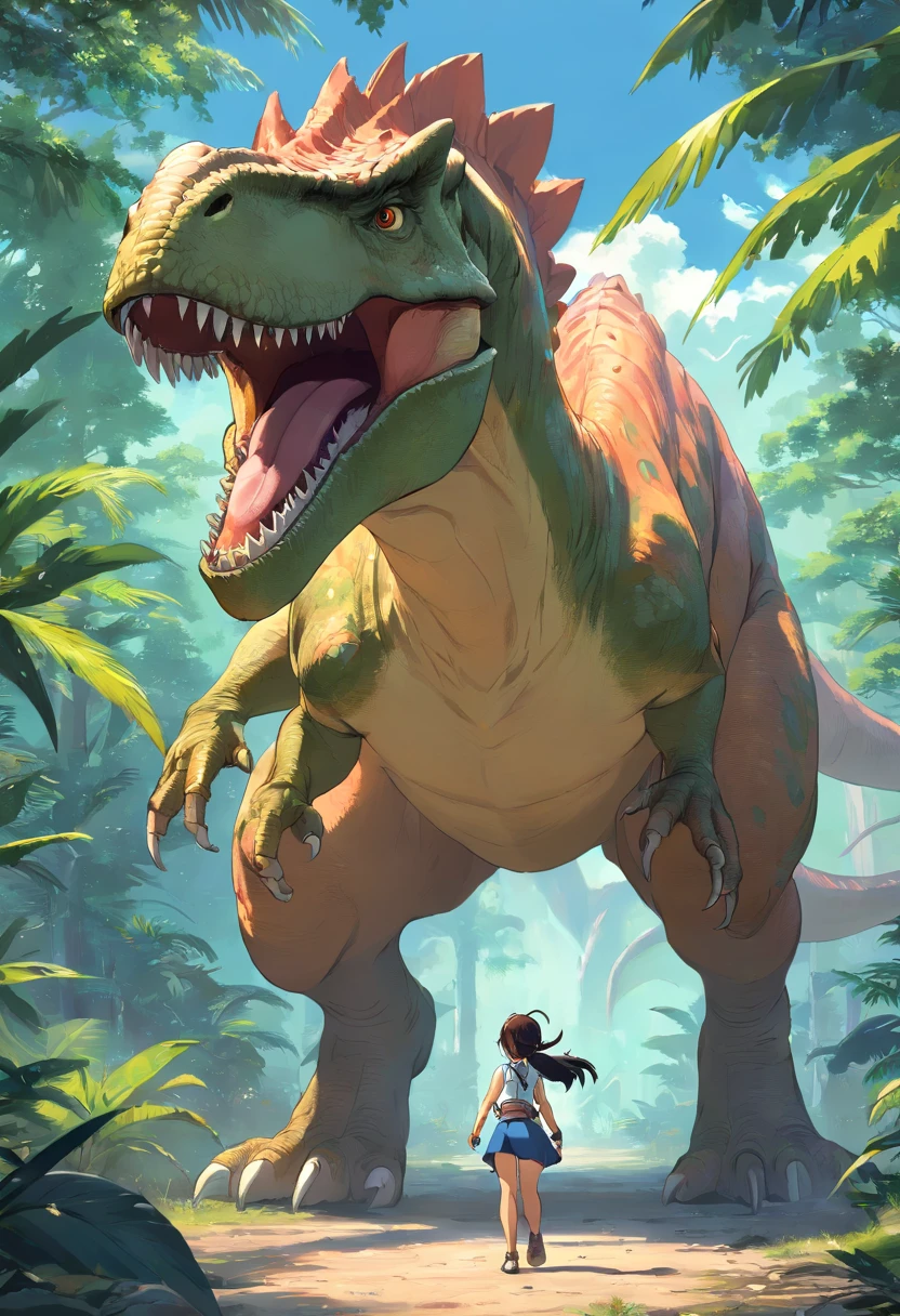 una feroz batalla entre un T-Rex y un triceratops, (La mejor calidad, 4k, Altas Resoluciones, Ultra detallado), Lucha intensa, rugidos y trompetas, Dusty prehistoric landscape, Sombras realistas, vivid colors, (Detallado, intrincado, elaborar) Escamas y texturas de dinosaurios, Dynamic Moves, (feroz, determinado) Expresiones en las caras de dinosaurios, (poderoso, muscular) Cuerpos, dientes afilados y cuernos, (big size ass, imponente) Size, (dramatic, dynamic) luci, (poderoso, energetic) Plantea, (tension, anticipation) En el aire,1 versus 1,sangre,cazando,defendiendose,lucha de vida o muerte