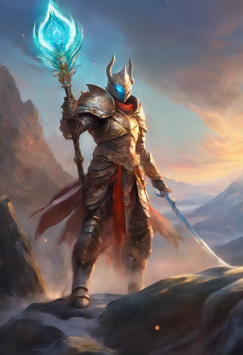 Ferocious Snowman Humanoid Warrior, Decorated with intricate armor、Wield a powerful sword, Stand on rocky outcrops, Landscape Survey、Kamen Rider's Transformation Belt