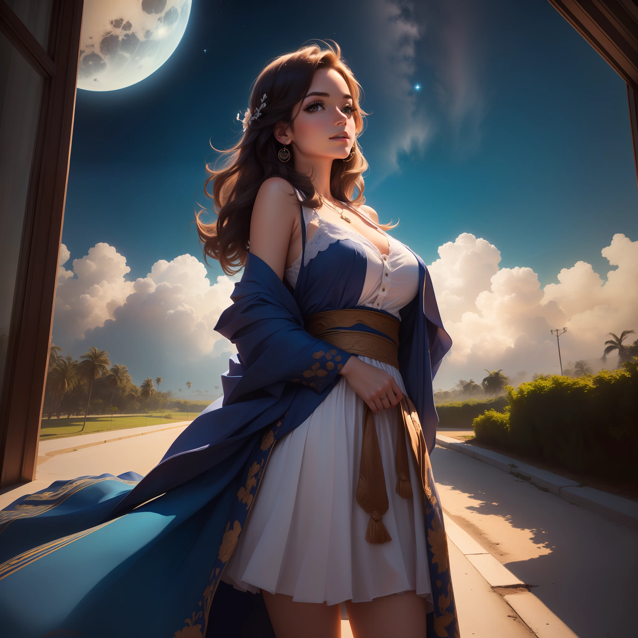 (best quality,4k,8k,highres,masterpiece:1.2),ultra-detailed,(realistic,photorealistic,photo-realistic:1.37),sci-fi,fantasy,night scene,ufo,houses,soft color tones,buxom woman,big butt,blue night gown,tentacles, anal probe, hovering, otherworldly glow