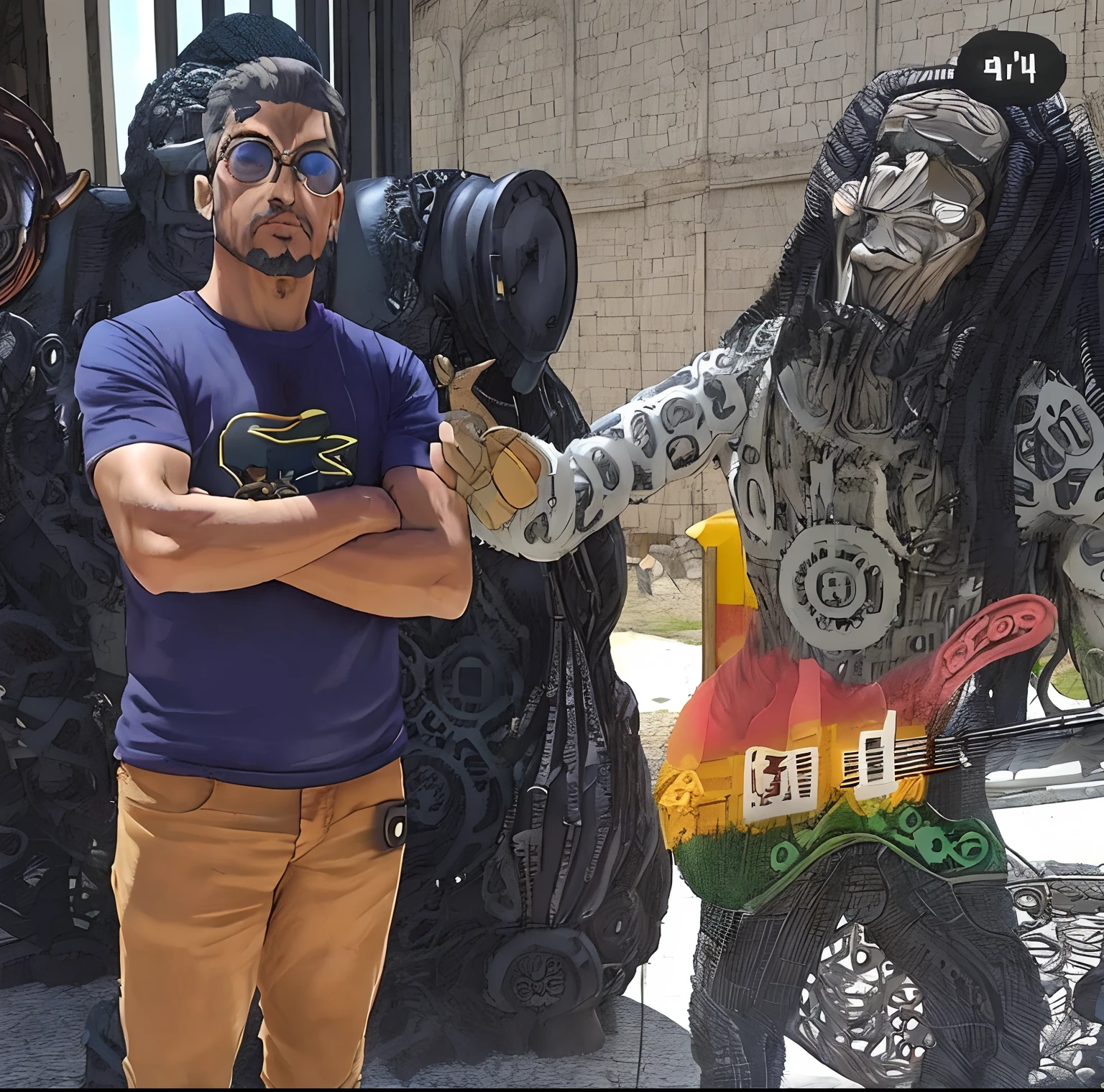 homne de oculos perto de estatua