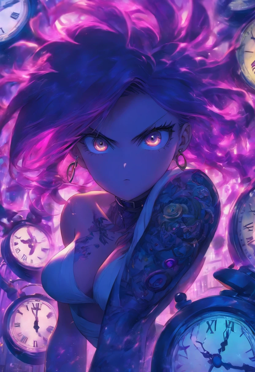 girl with clock eyes purple hair big breast barefoot busty