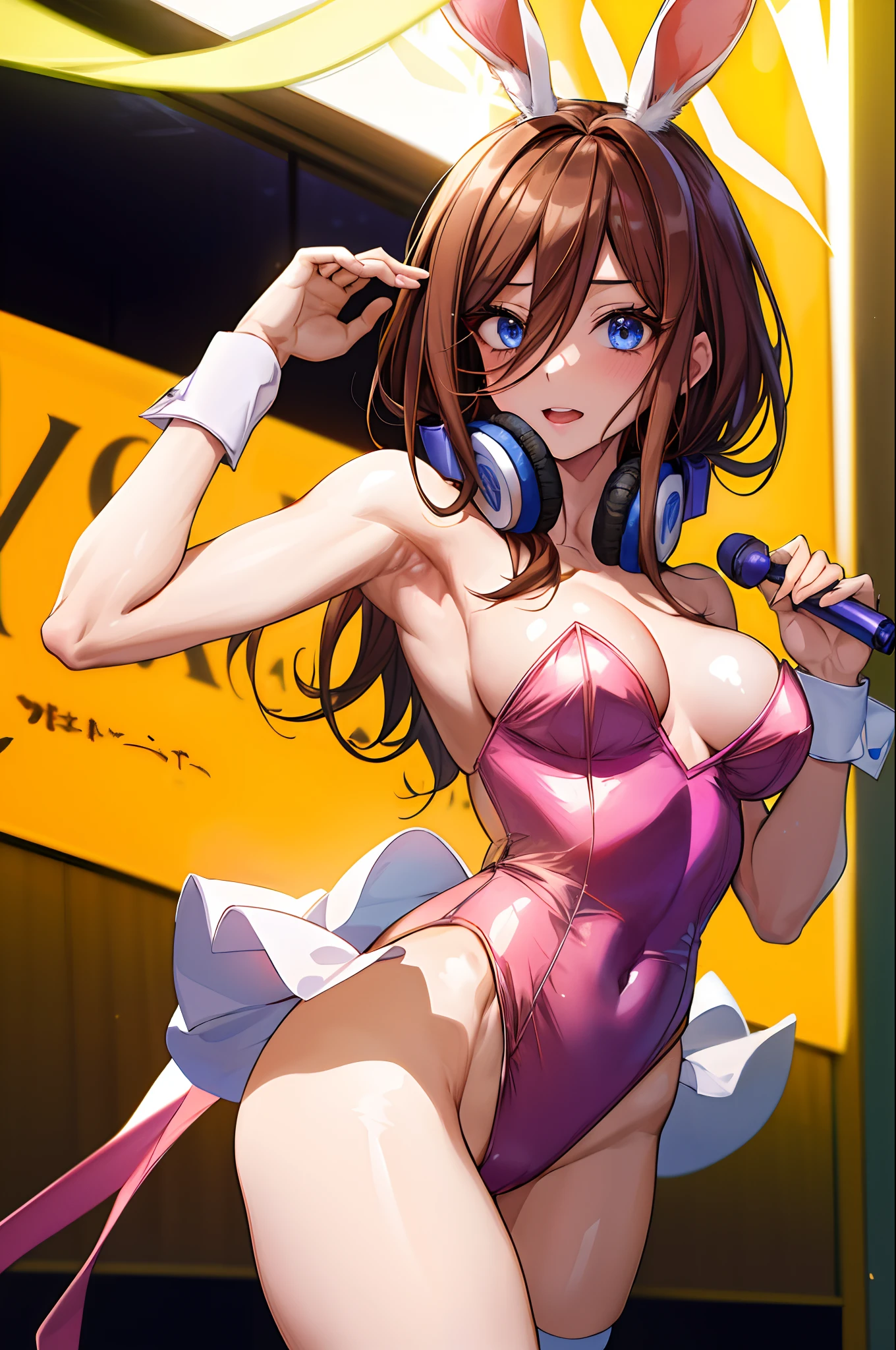absurderes, top-quality, 1girl in, 独奏, Eye focus, Look at viewers, Miku Nakano, bunnygirl,rabbitears，brown haired