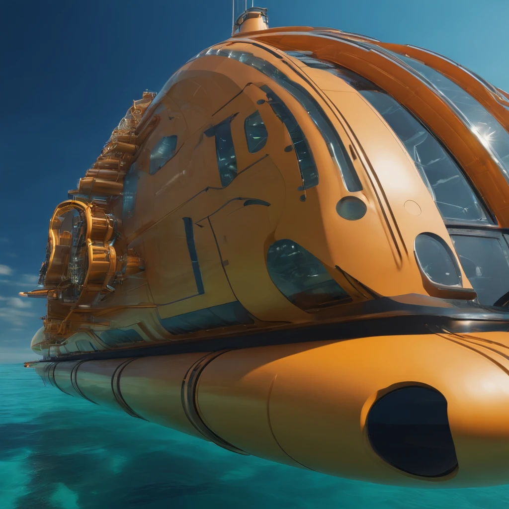 mechanical submarine spaceship in futuristic shape sea pain bottom mechanical submarine ship in futuristic shape