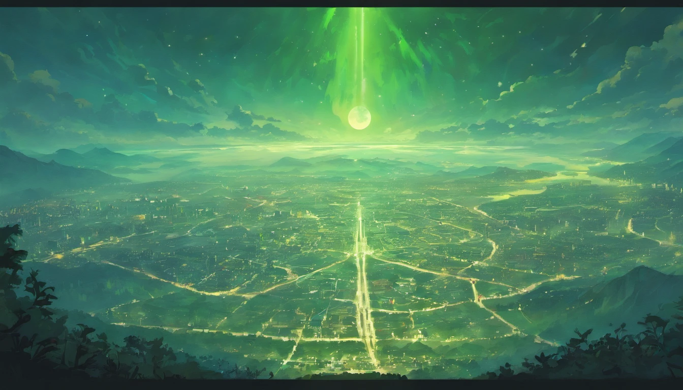 An incredible masterpiece:1.2, beste-Qualit, An exciting scenario of the tundra coast with endless taiga in the background. Two rivers gracefully flow into the endless sea, forming a mesmerizing fusion. The whole scene is depicted from a majestic bird's-eye view, capture the grandeur and beauty of the landscape. the night, full moon, A city standing on the river, nobody