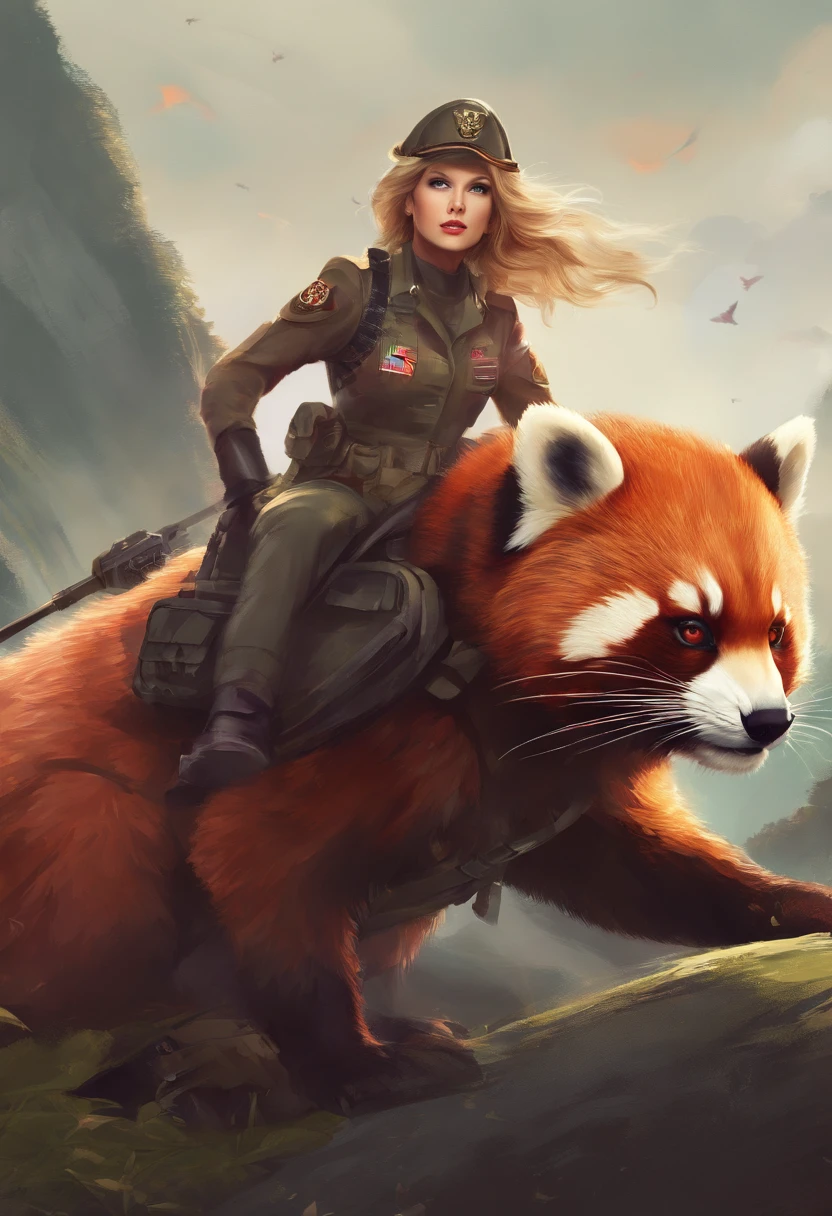 taylor swift as general army riding a big red panda