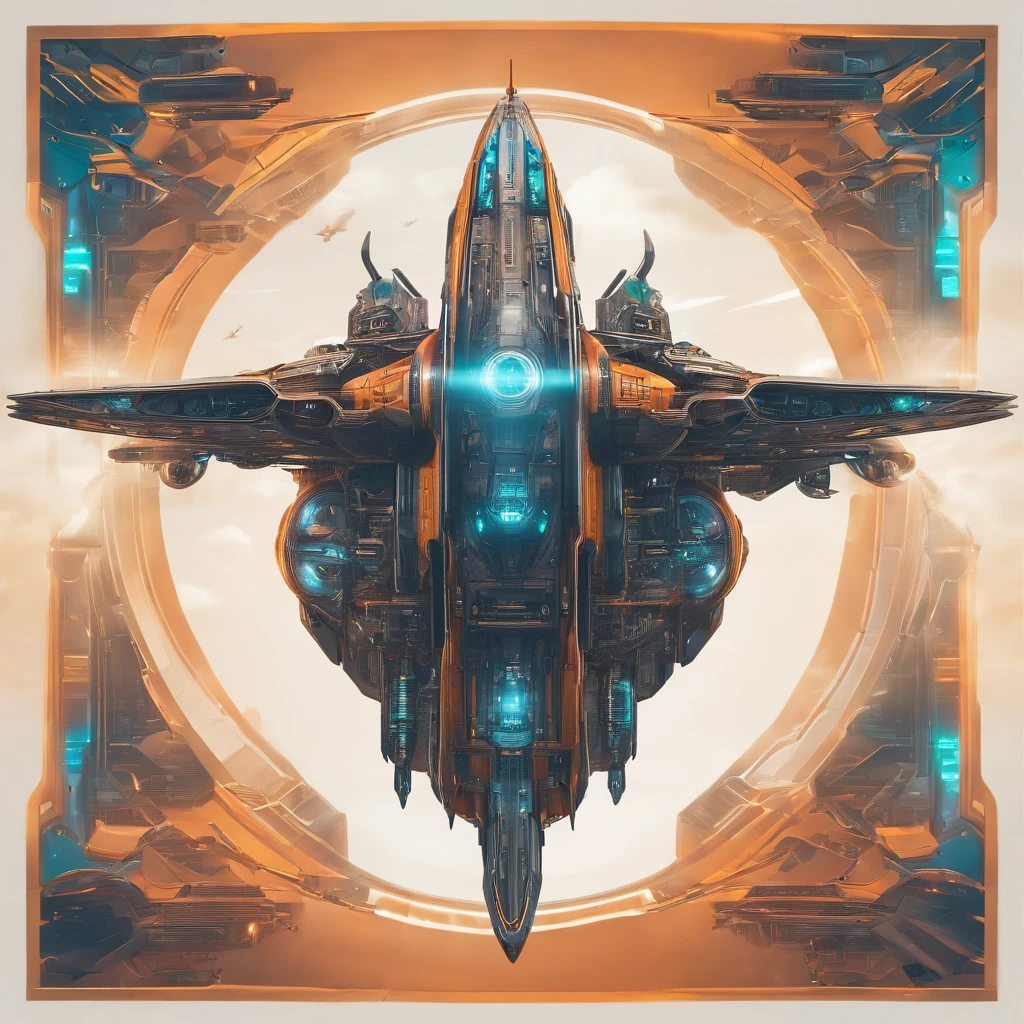 Spaceship with futuristic mechanical bird appearance Background Futuristic shaped warship flying