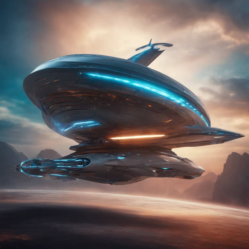 Spaceship with futuristic bird appearance Background Warship in futuristic shape flying