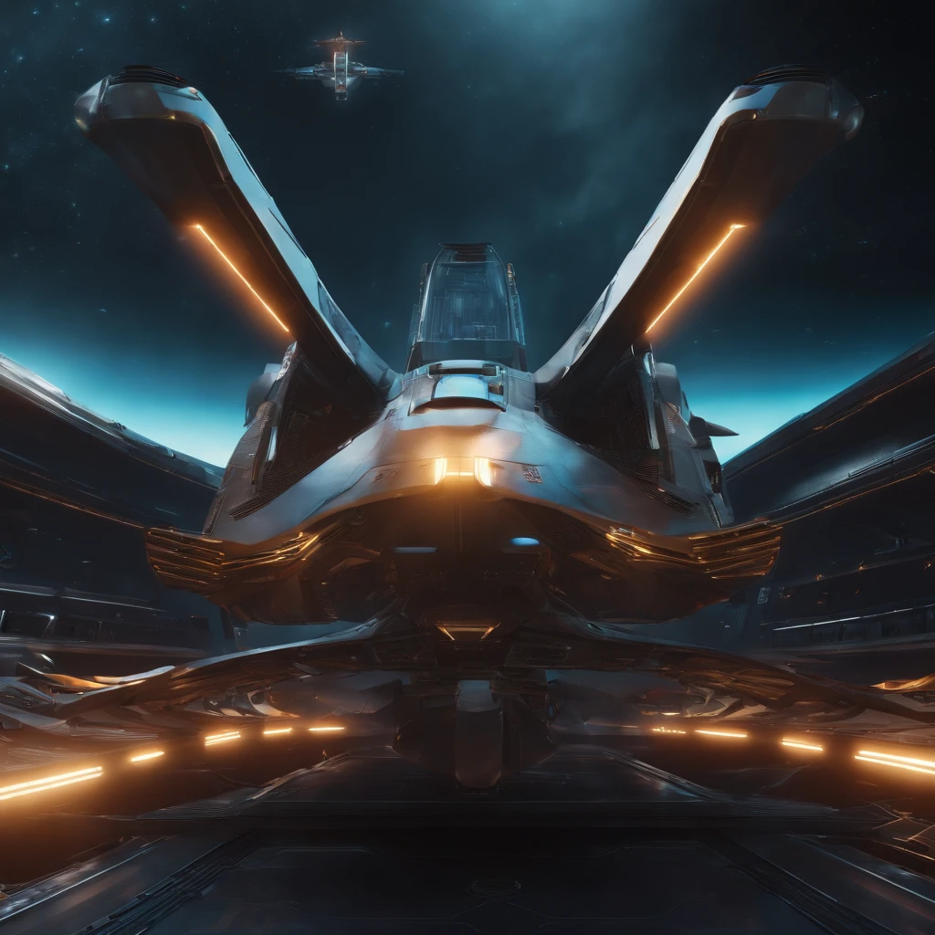 Spaceship with futuristic bird appearance Background Warship in futuristic shape flying