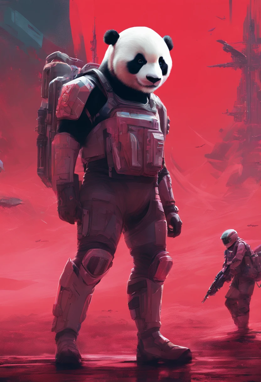Taylor Swift como lider futurista sci fi de um exercito montada em um panda vermelho