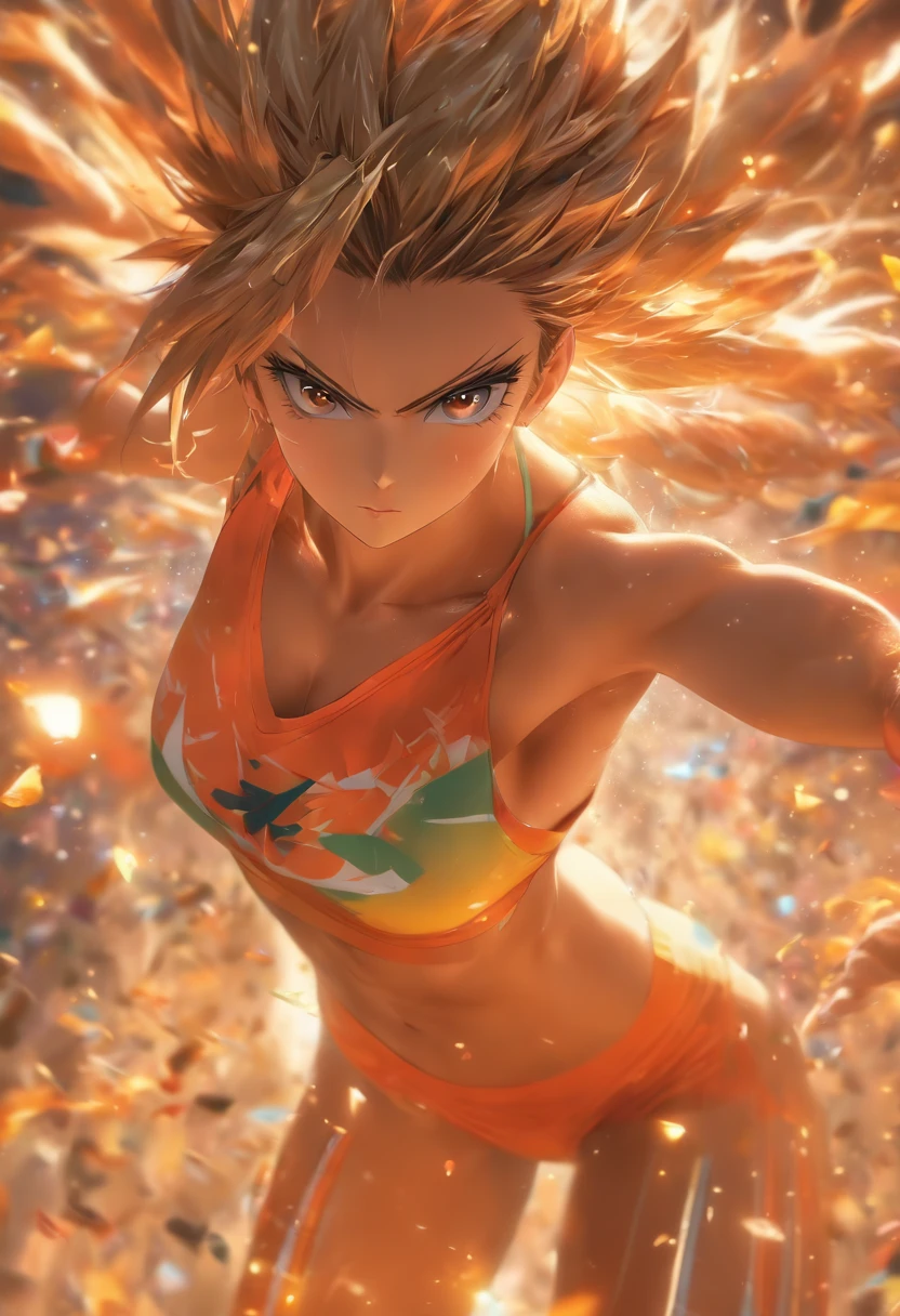 (Best Quality,4K,8K,hight resolution,masutepiece:1.2)girl with,Ultra-detailed,(Realistic,Photorealistic,Photorealsitic:1.37),Physically-based rendering,extreme detail description,Professional,Vivid colors,Bokeh,Erotic,senior,Provocative,Catchy poses,detailed facial features,Detailed body structure,muscular,Toned body,Reveal abs,Shoulders bare,Sports attire,Simple background,Sublime lighting. mesugaki