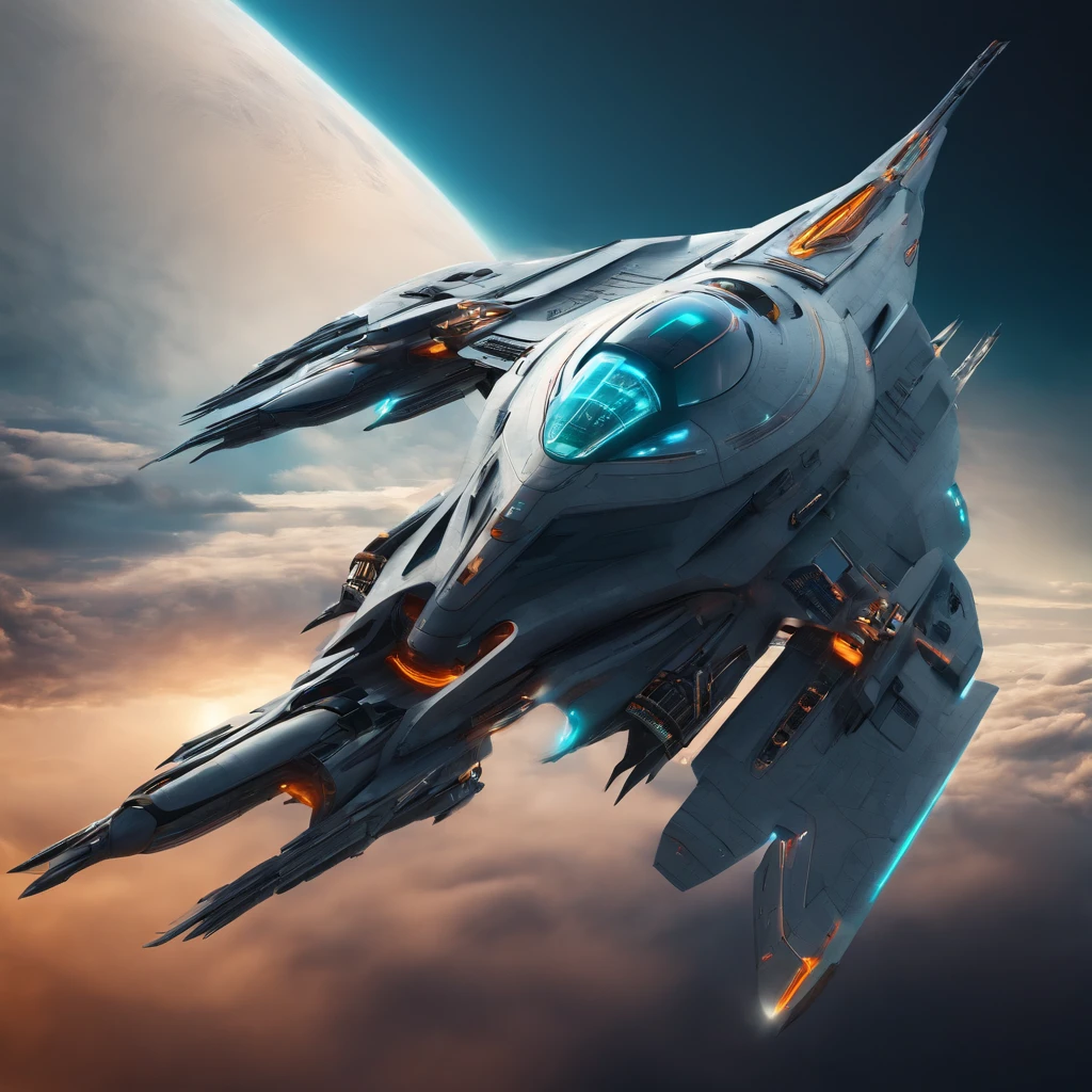 Spaceship with futuristic bird appearance Background Warship in futuristic shape flying
