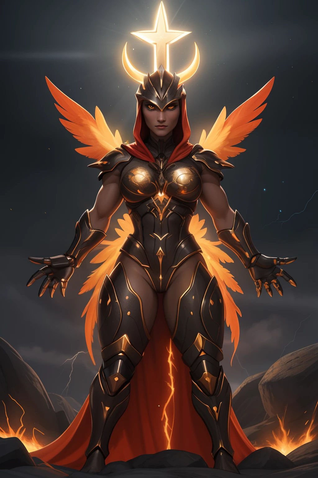 Biomechanical creature in humanoid form, com pele opalescente e escamas, master part, absolutamente perfeito, imagem impressionante, visualmente rico, intrinsecamente detalhado, arte conceitual, por Mschiffer, Bright holographic, cinemactic, papel de parede uhd, ......3d, octan render, Volumetric lights, corpo inteiro de corpo inteiro, Olhos firmes, olhando para frente, Lightning in the sky, arms extended, olhando para frente, parado no topo de uma montanha, manto e capa vermelhos, Shiny cross on a realistic 4K phoenix with orange feathers, with a serious expression and looking forward, corpo inteiro.Jesus, tiro de corpo inteiro, Olhos firmes, olhando para frente, Lightning in the sky, arms extended, olhando para frente, parado no topo de uma montanha, manto e capa vermelhos, Shining cross in the airA realistic 4K phoenix with orange feathers, with a serious expression and looking forward, corpo inteiro. , com seios bonitos, Perfect Summoning Body, Barefoot female, Levitando, Hooded robes and arms raised on a broken earth;, luz de lava brilhante de baixo do campo de asteroides (rochas irregulares, pedregulhos e detritos disparando para o com , a wide thigh is beautiful a woman, com seios lindos corpo perfeito, uma coxa larga, is beautiful a destination with ,vario expression sexual pose, erótic