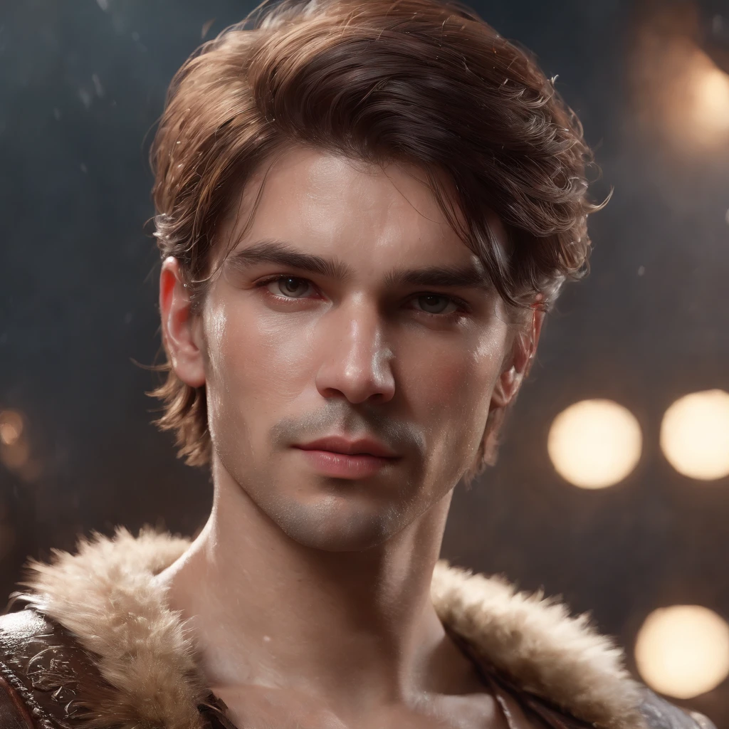 (professional 3d render:1.3) af (Realistic:1.3) most beautiful artwork photo in the world，Features soft and shiny male heroes, ((Epic hero fantasy muscle man rough wet hero angry looking long hair short beard and ferocious expression in dynamic pose, Fantastic location, Majestic cluttered environment)), Full body 8K unified rendering, action  shot, skin pore, very dark lighting, heavyshading, Detailed, Detailed face, (vibrant, photograph realistic, Realistic, Dramatic, Dark, Sharp focus, 8K), (Old leather garments damaged by weathering:1.4), ((((Wear fur)))), (Intricate:1.4), decadent, (Highly detailed:1.4), Digital painting, rendering by octane, art  stations, concept-art, smooth, Sharp focus, illustration, Art germ, (loish:0.23), wlop ilya kuvshinov, and greg rutkowski and alphonse mucha gracias, (Global illumination, Studio light, volumettic light), heavy rain, particles floating, lotr, fantasy, elf, full bodyesbian, ((Dark and ancient city background:1.3)),CGSesociety,art  stations