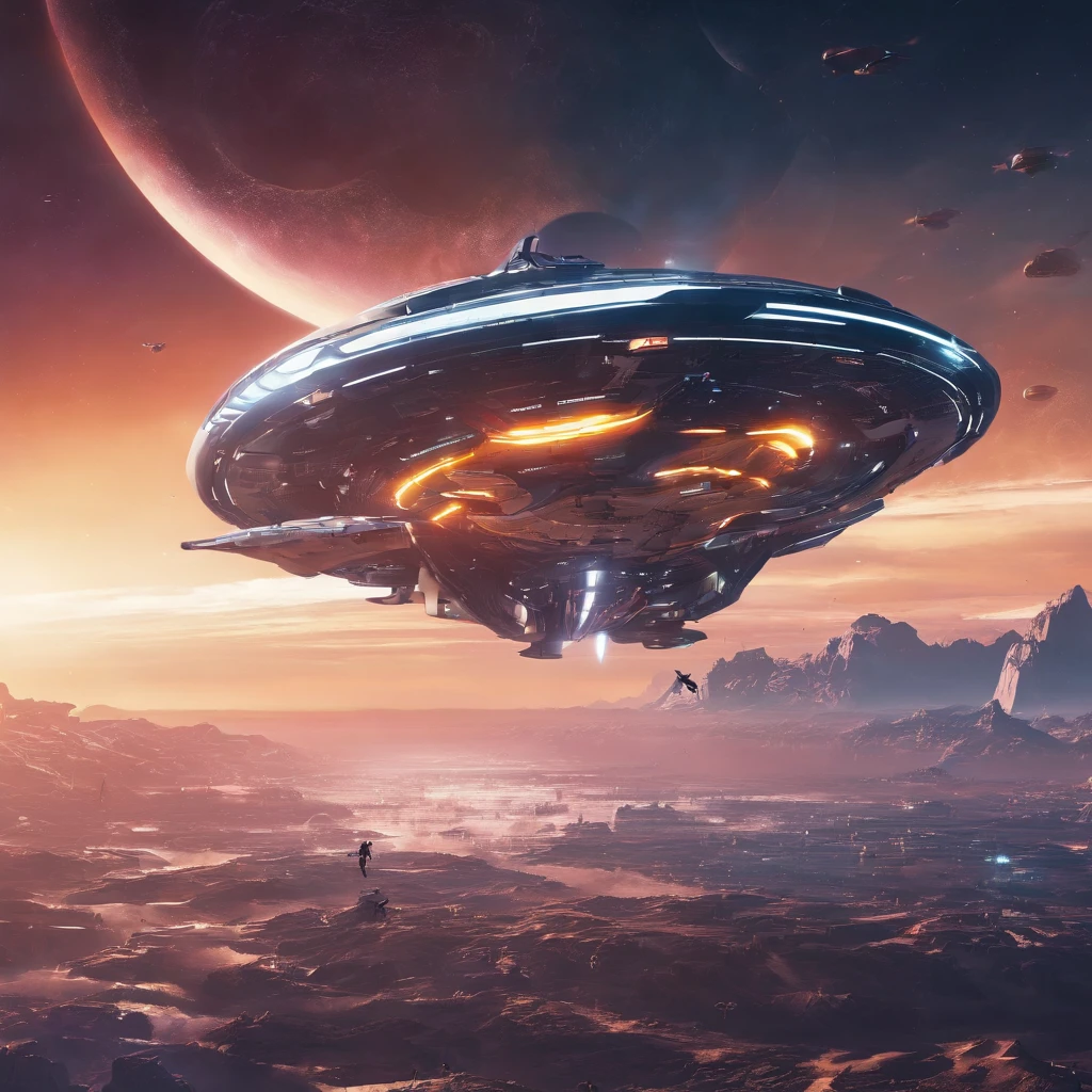 Spaceship with futuristic bird appearance Background Warship in futuristic shape flying 4K