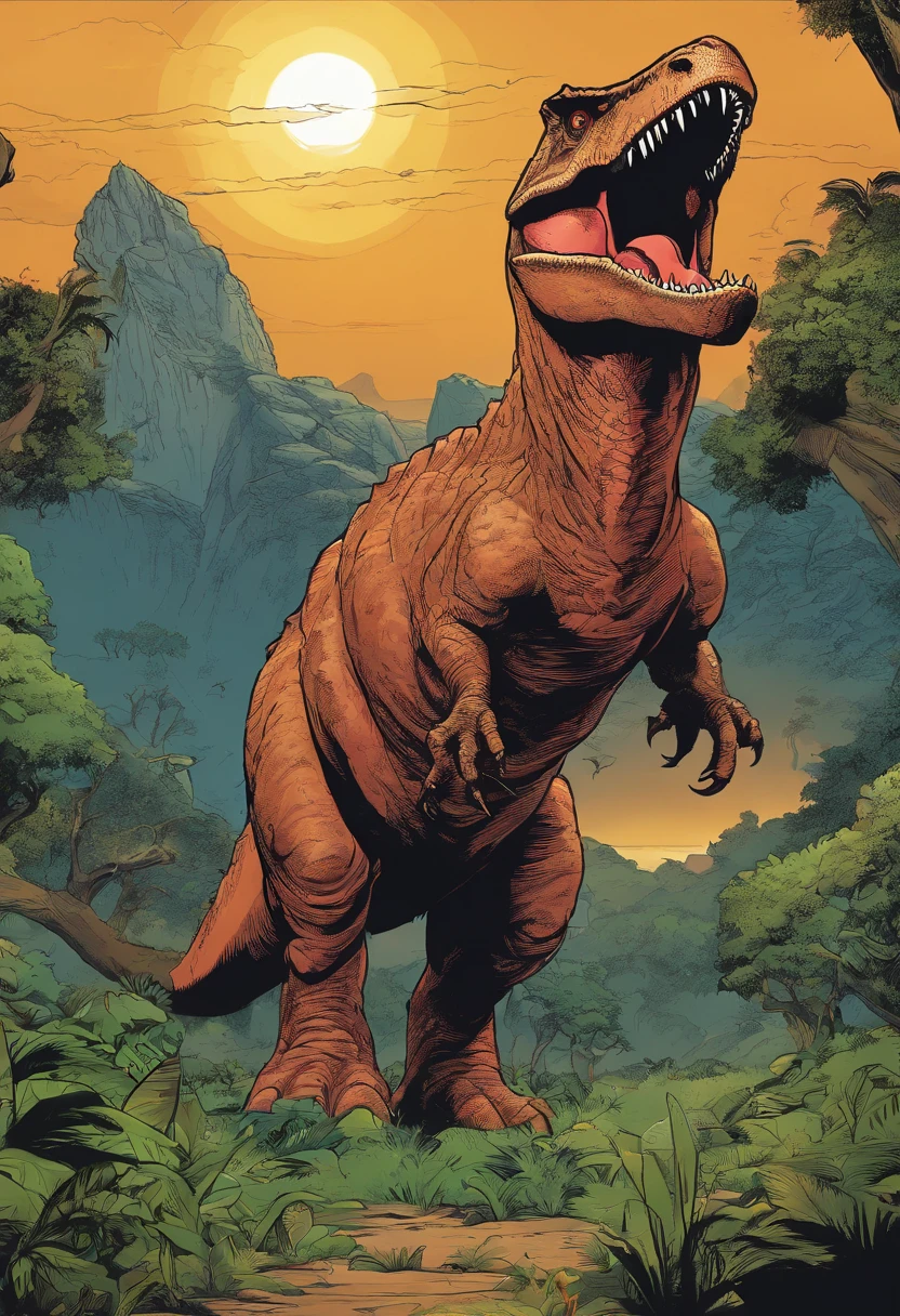 una feroz batalla entre un T-Rex y un triceratops, (La mejor calidad, 4k, Altas Resoluciones, Ultra detallado), Lucha intensa, rugidos y trompetas, Dusty prehistoric landscape, Sombras realistas, vivid colors, (Detallado, intrincado, elaborar) Escamas y texturas de dinosaurios, Dynamic Moves, (feroz, determinado) Expresiones en las caras de dinosaurios, (poderoso, muscular) Cuerpos, dientes afilados y cuernos, (big size ass, imponente) Size, (dramatic, dynamic) luci, (poderoso, energetic) Plantea, (tension, anticipation) En el aire,1 versus 1,sangre,cazando,defendiendose,lucha de vida o muerte