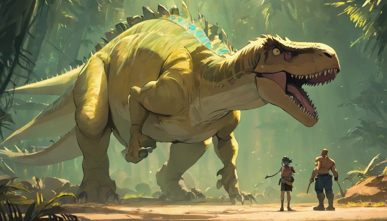 una feroz batalla entre un T-Rex y un triceratops, (La mejor calidad, 4k, Altas Resoluciones, Ultra detallado), Lucha intensa, rugidos y trompetas, Dusty prehistoric landscape, Sombras realistas, vivid colors, (Detallado, intrincado, elaborar) Escamas y texturas de dinosaurios, Dynamic Moves, (feroz, determinado) Expresiones en las caras de dinosaurios, (poderoso, muscular) Cuerpos, dientes afilados y cuernos, (big size ass, imponente) Size, (dramatic, dynamic) luci, (poderoso, energetic) Plantea, (tension, anticipation) En el aire,1 versus 1,sangre,cazando,defendiendose,lucha de vida o muerte