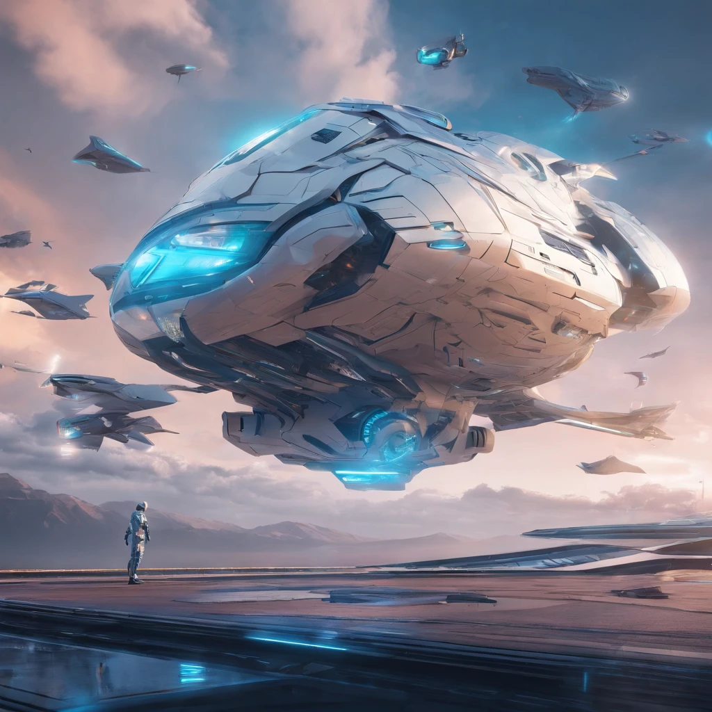 Spaceship with futuristic bird appearance Background Warship in futuristic shape flying 4K