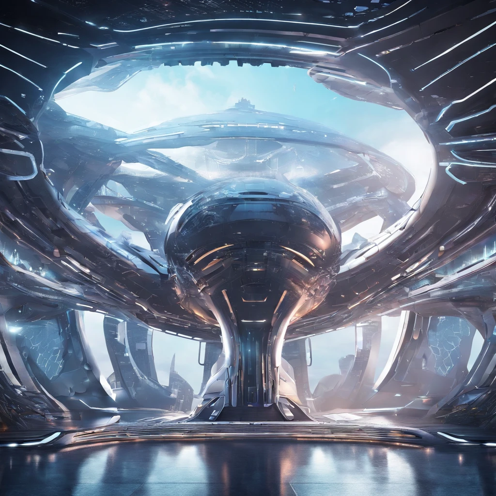 Spaceship with Meltal Fish Appearance Futuristic Plans Futuristic Shaped Warship Background Flying 4K