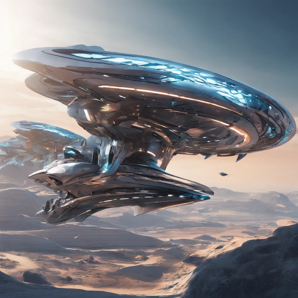 spacecraft with metal fish appearance. planos futurista fundo nave de guerra em forma futurista voando 4k