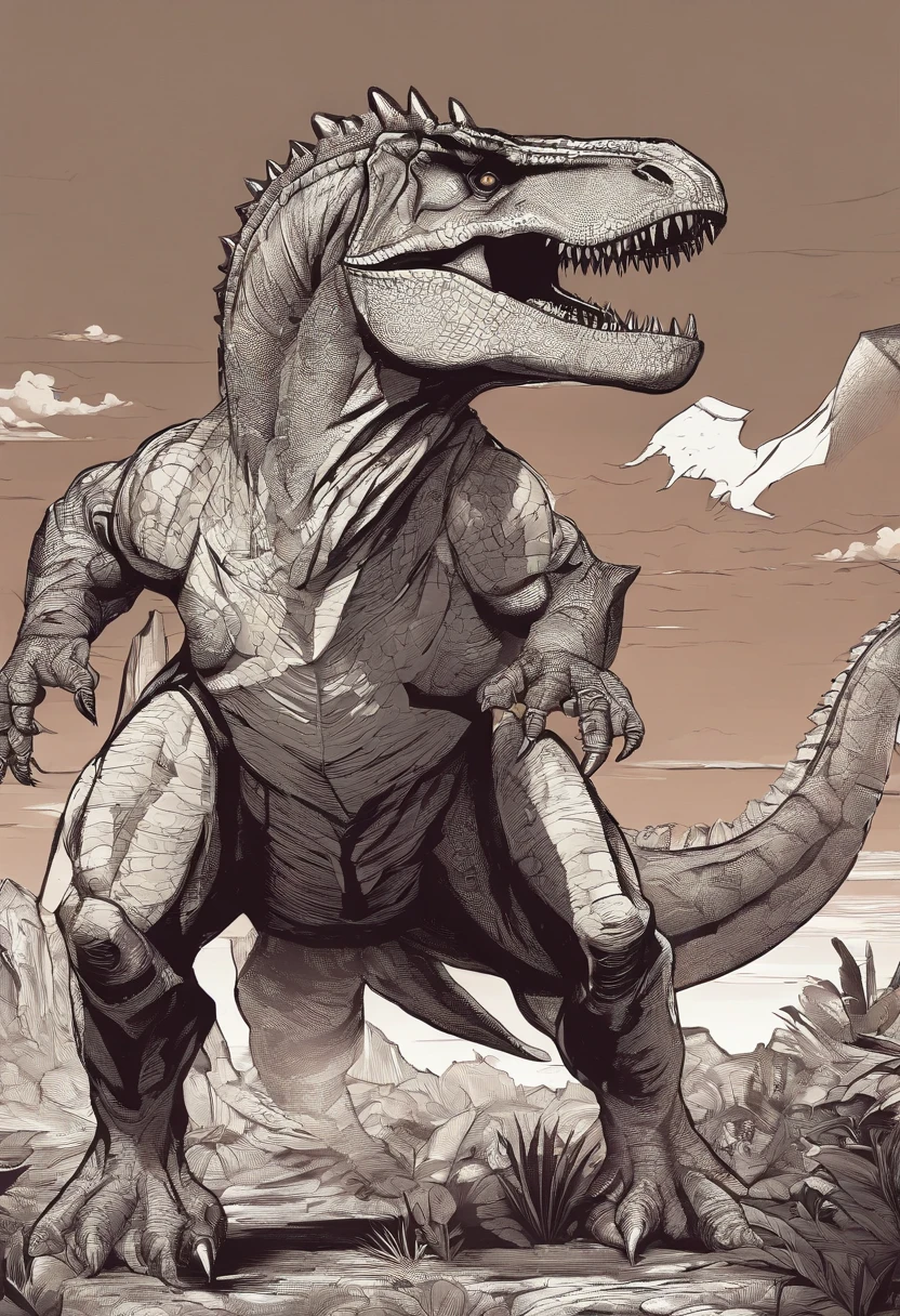 una feroz batalla entre un T-Rex y un triceratops, (La mejor calidad, 4k, Altas Resoluciones, Ultra detallado), Lucha intensa, rugidos y trompetas, Dusty prehistoric landscape, Sombras realistas, vivid colors, (Detallado, intrincado, elaborar) Escamas y texturas de dinosaurios, Dynamic Moves, (feroz, determinado) Expresiones en las caras de dinosaurios, (poderoso, muscular) Cuerpos, dientes afilados y cuernos, (big size ass, imponente) Size, (dramatic, dynamic) luci, (poderoso, energetic) Plantea, (tension, anticipation) En el aire,1 versus 1,sangre,cazando,defendiendose,lucha de vida o muerte,(sin censura)