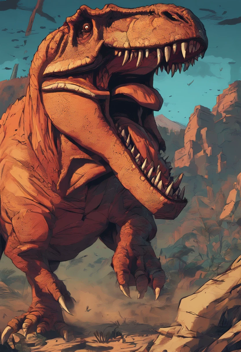 una feroz batalla entre un T-Rex y un triceratops, (La mejor calidad, 4k, Altas Resoluciones, Ultra detallado), Lucha intensa, rugidos y trompetas, Dusty prehistoric landscape, Sombras realistas, vivid colors, (Detallado, intrincado, elaborar) Escamas y texturas de dinosaurios, Dynamic Moves, (feroz, determinado) Expresiones en las caras de dinosaurios, (poderoso, muscular) Cuerpos, dientes afilados y cuernos, (big size ass, imponente) Size, (dramatic, dynamic) luci, (poderoso, energetic) Plantea, (tension, anticipation) En el aire,1 versus 1,sangre,cazando,defendiendose,lucha de vida o muerte,(sin censura)