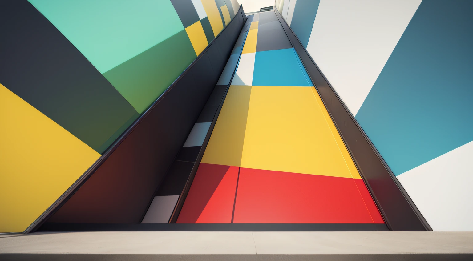 Picture a slide design that embodies modern sophistication. The primary hue is a striking red, which is gracefully accented by tones of blue, green, and yellow. The design layout is refined, with each color strategically placed to enhance the others. The overall look is sleek, emphasizing the interplay of the vivid colors.