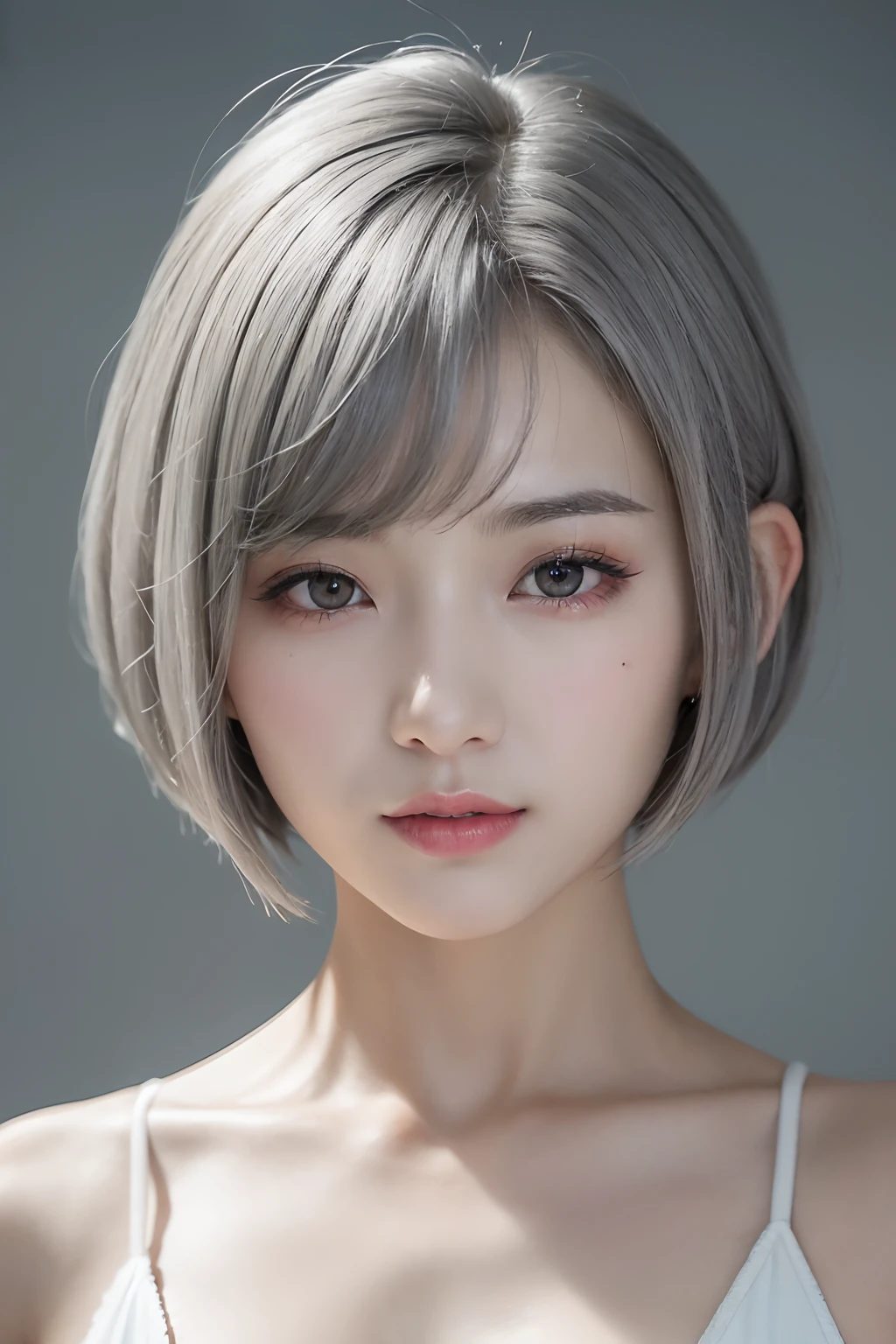 ((small tits:1.3))、Natural Shading、((thin pubic hair))、Kpop Idol)Calm and goddess-like happiness、(((tits out、teats)))、(((between the groins,crack)))、Look at the viewer with your whole body、((small tits:1.3))、Natural Shading、((thin pubic hair))、Kpop Idol)Calm and goddess-like happiness、(((tits out、teats)))、(((between the groins,crack)))、Look at the viewer with your whole body、((small tits:1.3))、Natural Shading、((thin pubic hair))、Kpop Idol)Calm and goddess-like happiness、(((tits out、teats)))、(((between the groins,crack)))、Look at the viewer with your whole body、((small tits:1.3))、Natural Shading、((thin pubic hair))、Kpop Idol)Calm and goddess-like happiness、(((tits out、teats)))、(((between the groins,crack)))、Look at the viewer with your whole body、((((Beautiful bob-cut gray hair))))、((Japan woman with gray hair)))、(short bob-cut gray hair:1.5)、​masterpiece, top-quality, 8K, absurderes, (The upper part of the body:1.4), beautiful a girl, Clean face, looking at the viewers, a smile, A hyper-realistic, hight resolution, a picture, film grains, chromatic abberation, foco nítido, HDR, face lights, Dynamic lighting, 电影灯光, Professional Shadows, simple background, (Dull gray background:1.4), highestdetailed, ighly detailed, ultra-detailliert, finely detail, authentic skin, delicated facial features, detailed faces and eyes, Sharp pupils、Realistic pupils、(Korean、japanse、chinese:0.4)