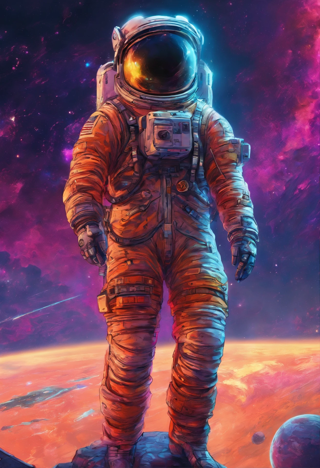 (Astronaut), full body, (Photography), panoramic view, award-winning, cinematic still, emotional, vignette, dynamic, vivid, (masterpiece, best quality, Professional, perfect composition, very aesthetic, absurdres, ultra-detailed, intricate details:1.3)